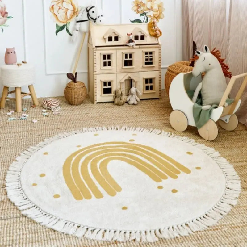 Kids Rugs Washable Round Rainbow